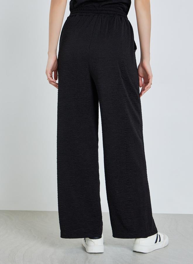 Styli Women Black Wide Leg Trousers with Drawstring - Image 3